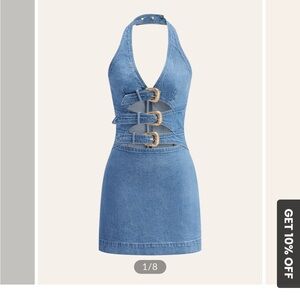 Denim Halter Dress with Buckle Detail